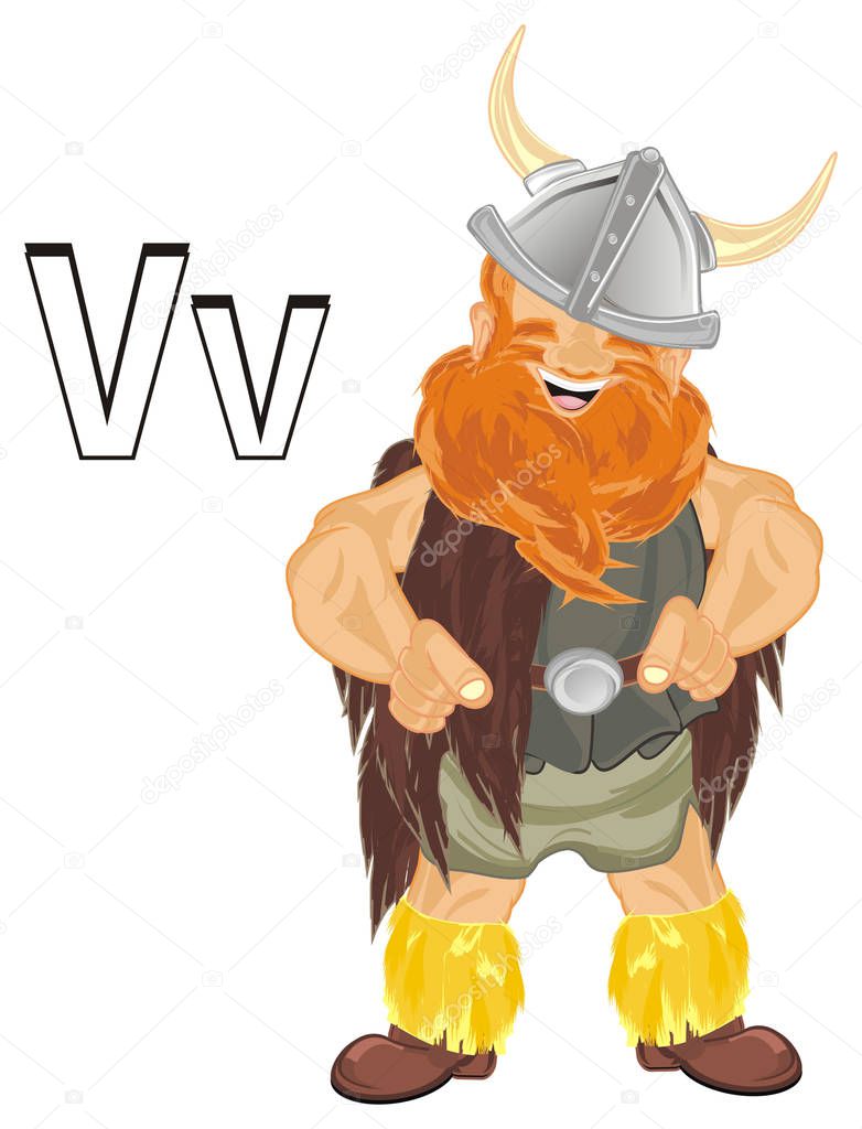 happy viking with two large letters v 