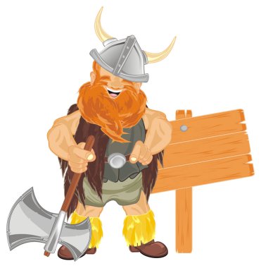 balta ve ahşap afiş ile mutlu viking