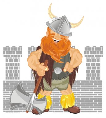 Gölge ve balta ile mutlu viking