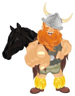 siyah atı ile mutlu viking