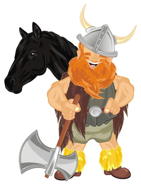 Feliz Vikingo Con Caballo Hacha — Foto de Stock