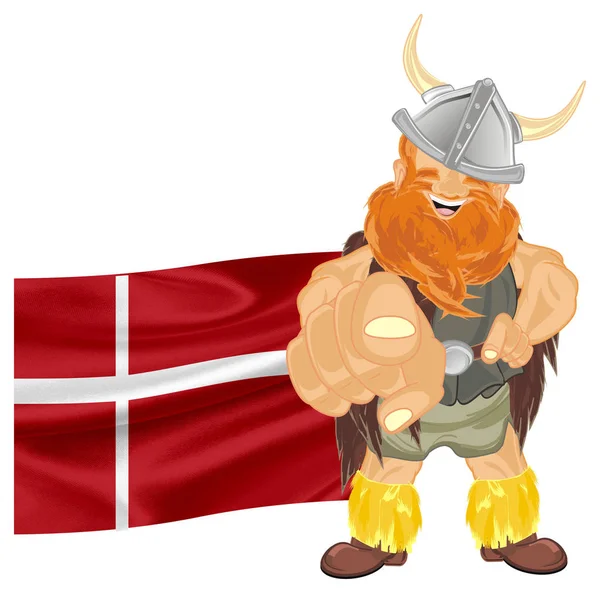 Gelukkig Viking Staan Met Vlag Van Denemarken — Stockfoto