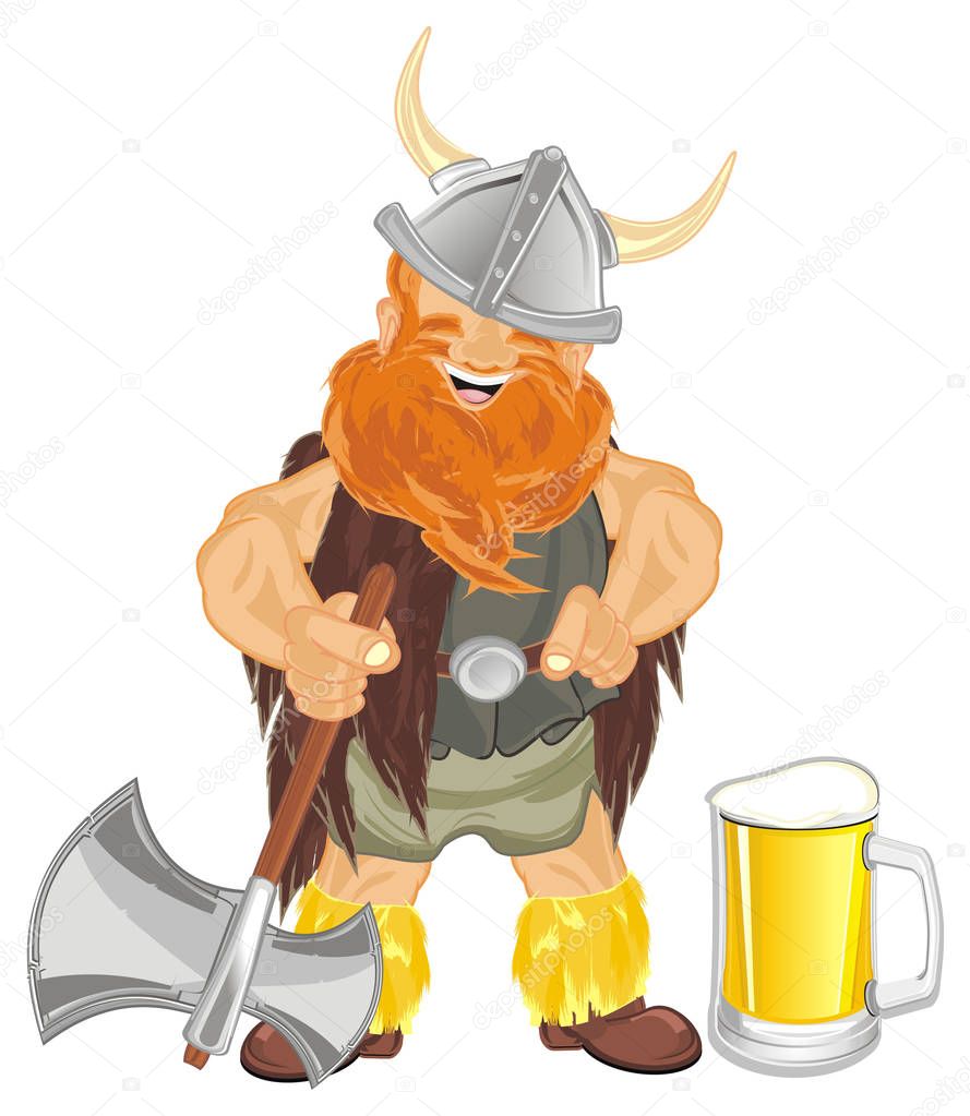 happy viking with ax and beer