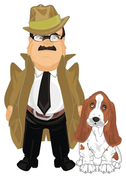 侦探站与他的狗猎犬猎犬 — 图库照片