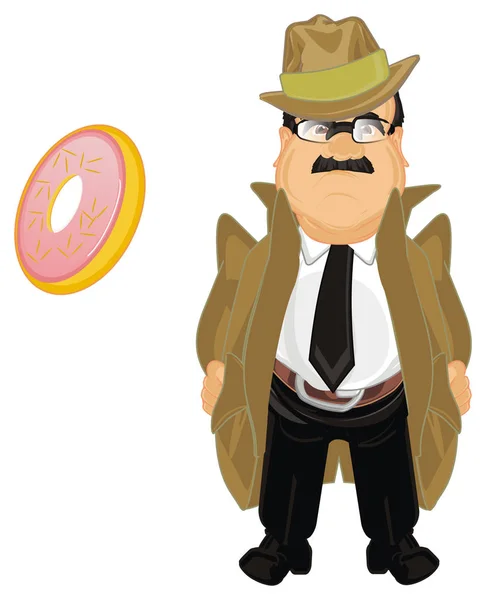 Detective Met Smakelijke Roze Donut — Stockfoto