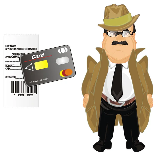 Detetive Com Cartão Bancário Cheque — Fotografia de Stock