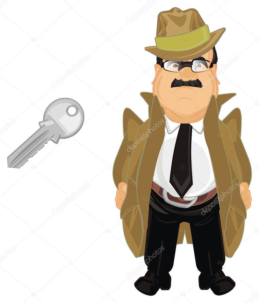 detective stand with large iron key