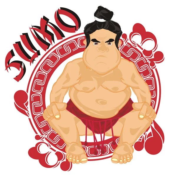 Wrestler Sumo Arrabbiato Con Icona Rossa Con Lettere — Foto Stock