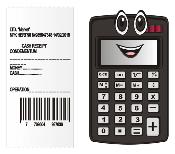 Lächelnder Taschenrechner Mit Großem Papierscheck — Stockfoto