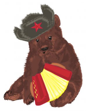 Rus ayısına oturup harmonik üzerinde oynamak