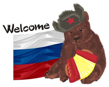 Rus ayısına bayrak ve harmonik onun pençeleri üzerinde