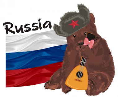 word ve balalayka ile bayrak ile Rus ayısına