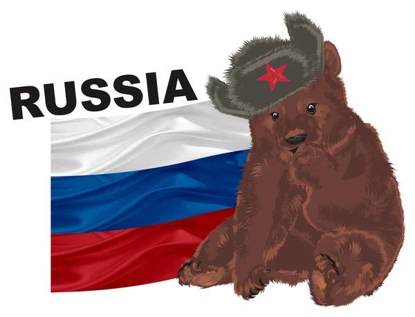 Orso Russo Con Bandiera Parola Russia — Foto Stock
