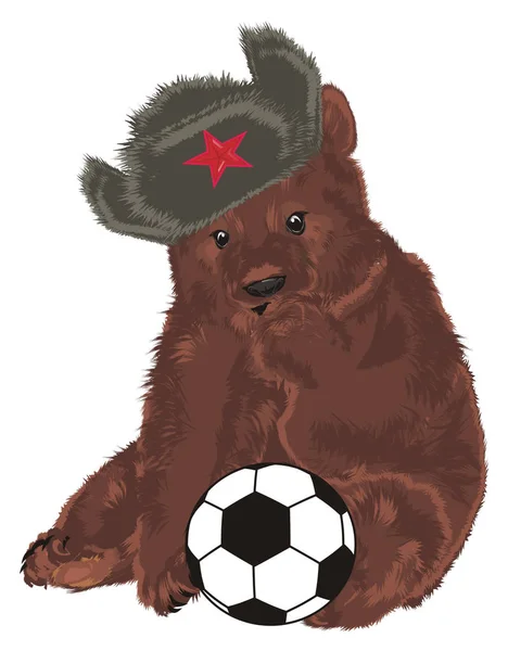 サッカー ボールに座っているロシアくま — ストック写真