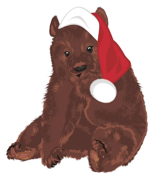 brown bear in red holiday hat