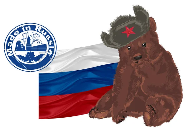 俄国熊用邮票和旗子 — 图库照片