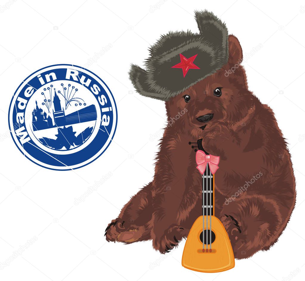russian bear with stamp and balalaika