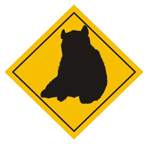 Черный Медведь Желтым Дорожным Знаком — стоковое фото