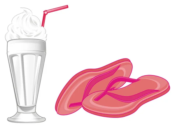 ミルクセーキのガラスにピンクのフリップフ ロップ — ストック写真