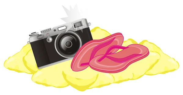 Chinelos Rosa Com Câmera Fotográfica — Fotografia de Stock