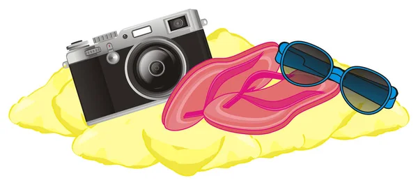 Розовые Шлепанцы Фотоаппаратом Солнечными Очками — стоковое фото