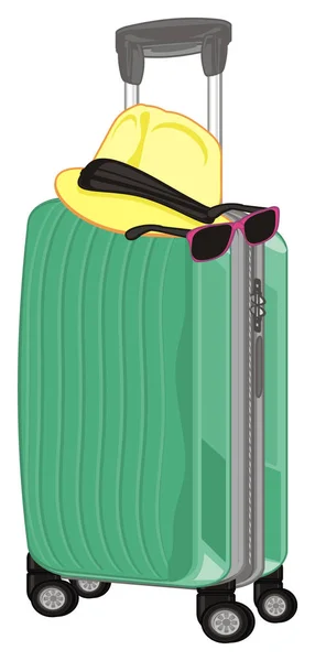 Valise Menthe Avec Chapeau Lunettes Soleil — Photo