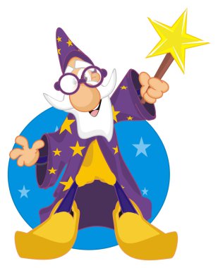 Mutlu sihirbaz ve yıldızlı mavi bayrak