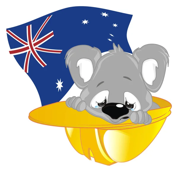 Bebé Koala Con Bandera Casco Amarillo —  Fotos de Stock