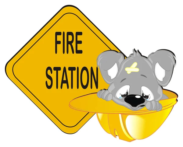 Μωρό Κοάλα Και Σημάδι Του Πυροσβεστικού Σταθμού — Φωτογραφία Αρχείου