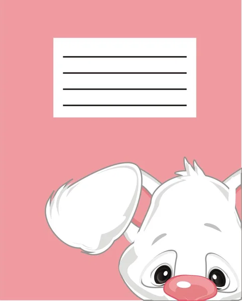 cute white bunny on pink copybook