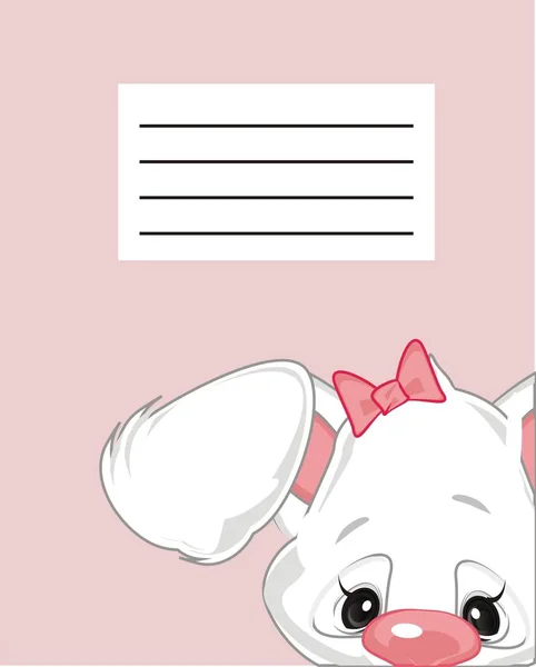 Mignonne Lapin Blanc Fille Sur Copybook Rose — Photo