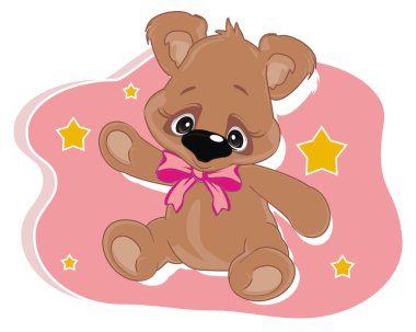 Pembe çıkartmalı oyuncak ayı.