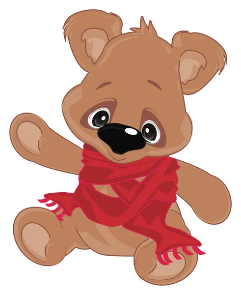 Brown Teddy Bear Red Scarf — Stock Photo, Image