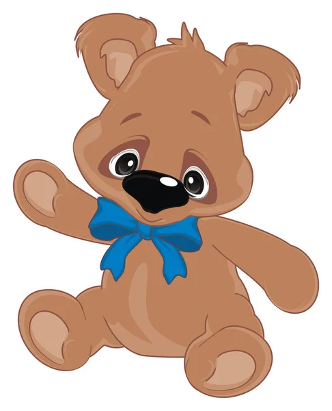 Brown Teddy Bear Blue Bow — Stock Photo, Image