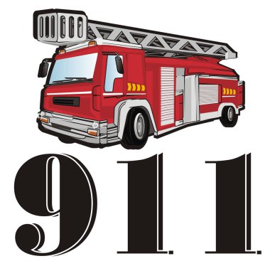 Kırmızı itfaiye arabası ve 911 numaraları.