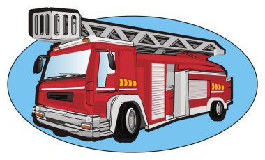 Kırmızı itfaiye aracı mavi pankartta