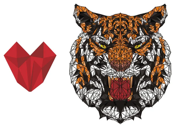 Tigre Papercraft Coeur Rouge — Photo