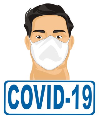 Covid-19 damgası ve maskeli adam.