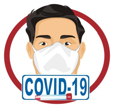 covid-19 ve maskeli ve objeli adam