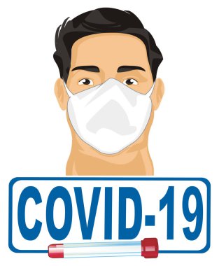 covid-19 ve maskeli ve test tüplü bir adam.