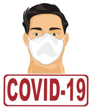 Covid-19 damgası ve maskeli adam.