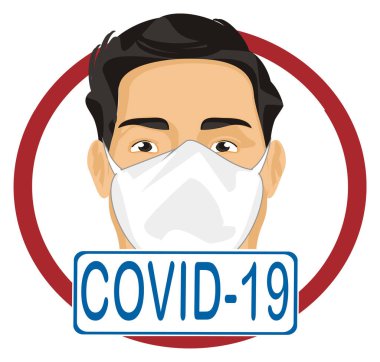 covid-19 ve işaretli maskeli adam.