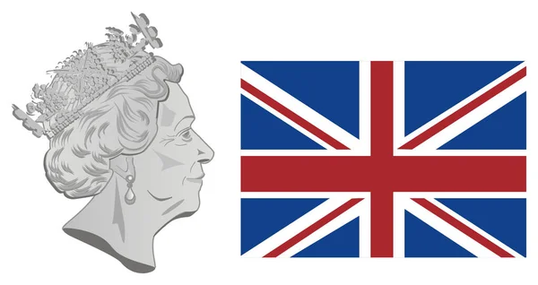 Ngiltere Bayrağı Kraliçe Elizabeth Gri Portresi — Stok fotoğraf