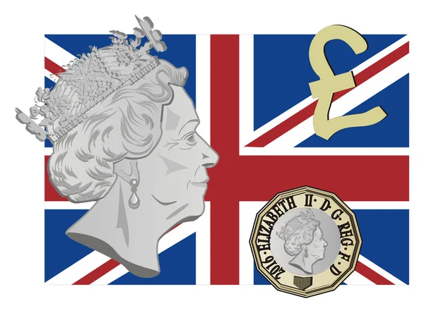 Viele Symbole Von Großbritannien Mit Königin Elizabeth — Stockfoto