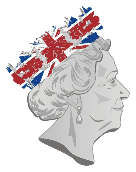 Erzsébet Királynő Koronával Zászlóval — Stock Fotó