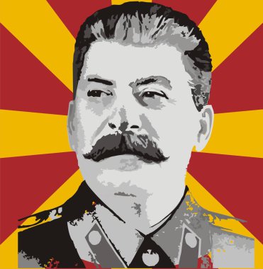 Joseph Stalin kırmızı ve sarı arka planda