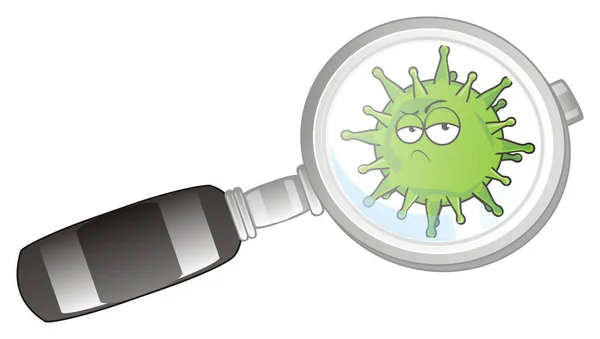 拡大鏡下の悲しい緑のウイルス — ストック写真