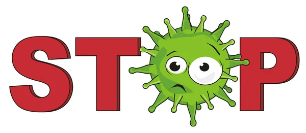 Unhappy Green Virus Red Word Stop — Stock Photo, Image