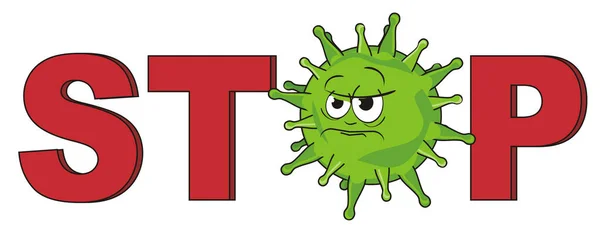 Unhappy Green Virus Letters Stop — Stock Photo, Image