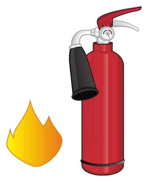 Extintor Incêndio Vermelho Com Fogo Laranja — Fotografia de Stock